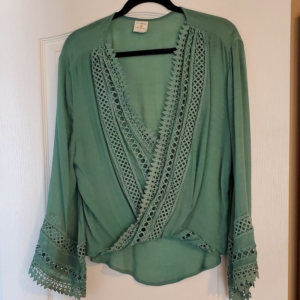 By Together Bell Sleeve Deep Neck Crotchet Tunic Blouse